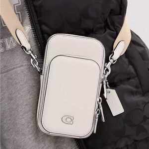 Coach Cream Phone Crossbody Bag with Silver Hardware